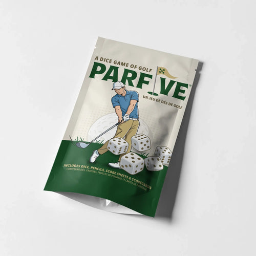 Parfive golf dice game package, front view